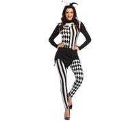 Fy-Dooy Adult Halloween Harlequin Jester Costume - Women's Cosplay Terror Clown Outfits For Halloween (M)