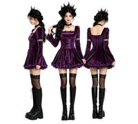 Fy-Dooy Gothic Vampire Mini Dress - Women Dark Lace Devil Costume Halloween Nightclub DS Stage Performance Party Outfit，Purple：XL
