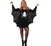 Fy-Dooy Spider Costume Women - White Spiderweb Jersey Tunic Dress with Batwing Sleeves, Halloween Gothic Spider Design S-4XL (XL, 89052)