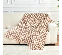 FY FIBER HOUSE Checkered Flannel Fleece Throw Blanket Soft Cozy Checkerboard Grid Print Chessboard Gingham Pattern Blankets for Bed Couch Sofa, 50"x60", Khaki