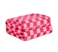 FY Fiber House Checkered Flannel Fleece Throw Blanket, Soft, Cozy, Checkerboard Pattern, Checkerboard, Gingham Pattern, Blankets for Bed, Couch, Sofa, 152.4 x 203.2 cm, Hot Pink