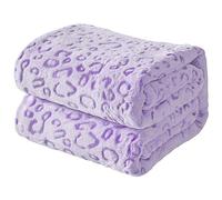 FY FIBER HOUSE Flannel Fleece Throw Microfiber Blanket with 3D Cheetah Print, 90"X90", Purple