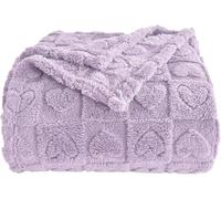FY FIBER HOUSE Heart Pattern Plaid Throw Blanket for Mom Friends Pets 280 GSM Super Soft Warm Lightweight Fluffy Blanket for Women Anniversaries (Light Purple, 50"x60")