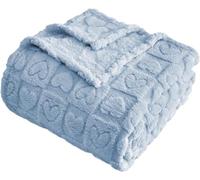 FY FIBER HOUSE Knitted Throw Blankets with Heart Checkered,Soft Warm Blankets for Lover Mom Father Gifts,Washable Lightweight Fuzzy Blanket for Couch Sofa Bed All Season(Light Blue,60"x80")