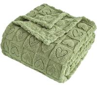 FY FIBER HOUSE Throw Blankets with Heart Checkered,Soft Warm Blankets for Lover Mom Father Gifts,Washable Lightweight Fuzzy Blanket for Couch Sofa Bed All Season(Sage Green,60"x80")