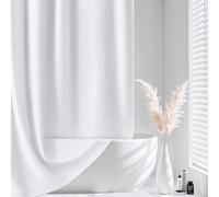 FY&XZH Boho Shower Curtain with 12 Stainless Steel Hooks, Soft Fabric with Tufted Leaf and Striped Texture, Waterproof, Weighted Hem, Shower Curtains for Bathroom, 72x72 Inches, White