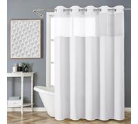 FY&XZH No Hook Waffle Weave Shower Curtain with Mesh Top Window, Shower Curtain with Laminated Waterproof Backing for Bathroom, Machine Washable, Hotel Style Fabric, 72W x 75H, White