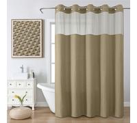 FY&XZH No Hook Waffle Weave Shower Curtain with Mesh Top Window, Shower Curtain with Laminated Waterproof Backing for Bathroom, Machine Washable, Hotel Style Fabric, 72W x 75H, Khaki
