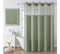 FY&XZH No Hook Waffle Weave Shower Curtain with Mesh Top Window, Shower Curtain with Laminated Waterproof Backing for Bathroom, Machine Washable, Hotel Style Fabric, 72W x 75H, Green