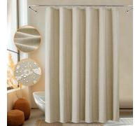 FY&XZH Shower Curtain,Anti-Blow Heavy-Duty Linen-Texture Fabric Shower Curtain,Soft Double-layer waterproof Shower Curtains With Smart Function Stainless Steel Hooks,214x183cm(Light Brown)