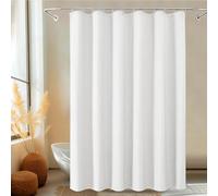 FY&XZH Shower Curtain, Heavy-Duty Linen-Texture Fabric Shower Curtain, Extra Soft Double-layer waterproof Shower Curtains With Smart Function Stainless Steel Hooks for Bathroom, 153 x 214cm (White)