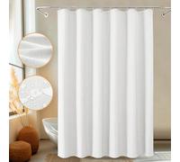 FY&XZH Shower Curtain, Heavy-Duty Linen-Texture Fabric Shower Curtain,Soft Double-layer waterproof Shower Curtains With Smart Function Stainless Steel Hooks for Bathroom, 183 x 183cm(White)