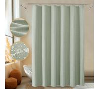 FY&XZH Shower Curtain, Heavy-Duty Linen-Texture Fabric Shower Curtain,Soft Double-layer waterproof Shower Curtains With Smart Function Stainless Steel Hooks,183 x 214cm (Pine Green)