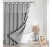 FY&XZH Waffle Shower Curtain with Hooks, Heavy Waterproof Fabric Shower Curtain with TPU Coated Back, 72"x72" Hotel Style with Mesh Window, 12 Rust-Resistant Hooks