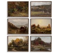 FYARTKJ 6Pcs Autumn Landscape Wall Art, Vintage Farmhouse Fall Nature Wilderness Illustrations Wall Decor Prints French Country Neutral Aesthetic Posters Rustic CottageCore Decoration, Unframed