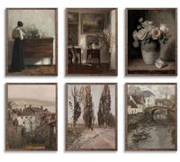 FYARTKJ 6Pcs French Country Wall art, Vintage Farmhouse Art Prints Rustic Gallery Oil Paintings Wall Decor Pictures Posters Antique Room Decor Aesthetic Botanical Cottagecore Decoration, Unframed