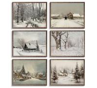 FYARTKJ 6Pcs Winter Vintage Wall Art Prints, French Country Landscape Oil Paintings, Cottage Core Aesthetic Wall Decor for Living Room