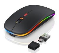 FYBC Bluetooth LED Wireless Mouse for MacBook Air iPad Pro Mac Laptop PC - Slim RGB Wireless Mouse, 3 Mode BT 5.2 & 2.4G USB-A/Type-C Connectivity Portable Mice with Jiggler Mode, Matte Black