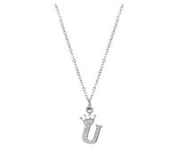 Fycakly 26 English Letters Full Pendant Necklace For Women Rhinestone Necklaces A Z 26 Alphabet Initial Necklaces For Teen Girls Jewelry Semi Colon Necklace (U, One Size)