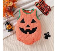 Fycakly Baby Girl Boy Halloween Outfit Sleeveless Pumpkin Romper Adjustable Shoulder Strap Jumpsuit Childs Girls Boys Pumpkin Cute Halloween (Orange, 18-24 Months)