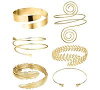 Fycakly Bohemian Bracelets for Women Accessories Metal Armband Set Female European Leaf Geometric Spiral Arm Bracelet Can Be Adjusted GLOD Frogman Watch (Gold-d, One Size)