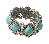 Fycakly Bracelets Fashion Vintage Ethnic Style Retro Alloy Turquoise Elastic Bracelet Women's Bohemian Bracelet Boot Bands (B-e, One Size)
