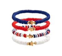 Fycakly Charm Bracelet for Women 4th Of July Celebration Bracelet Set Independence Day's Soft Ceramic Beaded Stretch Star Flag Clashing Hand Jewelry Shining Toilet Bound Earrings (1-Blue, One Size)