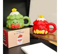 Fycakly Christmas Decorations Outside Mug with Lid and Spoon Couple Design Ceramic Cup Practical for Holiday Party (Red, 8. 9X13cm)