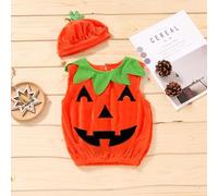 Fycakly Cute Pumpkin Costume for Children Toddler Infant Baby Girls Boys Halloween Pumpkin Soft Fleece Vest Tops Sets Hat 2PCS Set Costumes (Style-06, 12-18 Months)