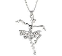 Fycakly Dance Christmas Charm Girl Dancer Gift Ballet Valentine's Necklace Pendant Necklaces Pendants Small Heart Necklaces for Women (Silver, One Size)