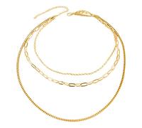 Fycakly Fashion Three Layer Necklace All Trend Metal Vinis Chain Layer Hip Hop Jewelry For Women Valentines Necklace for Her (Gold, One Size)