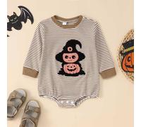 Fycakly Halloween Children's Costume Baby Romper Infant Pumpkin Embroidery Striped Jumpsuit for Toddler Girl and Boy Long Sleeve Coverall 0 1 Year Pumpkin Costume 1-2 Years (Coffee, 0-3 Months)