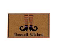 Fycakly Halloween Outside Decorations Halloween Ghost Doormat Shoes Off Witch Cute Witch House Decoration Welcome Mat Welcome To Party Night No (Khaki, One Size)