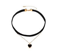 Fycakly Japan And South Neck Accessories Beautiful Flannel Fabric Necklace Female Sense Double Pendant Choker Collarbone Chain Name Necklace for Women (Black, One Size)
