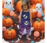 Fycakly Toddler Baby Girl Halloween Prints Jumpsuit Sleeveless Romper Outfits Pants Clothes Baby Halloween Costume Pumpkin (Light Blue, 3-4Years)