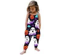 Fycakly Toddler Baby Girl Halloween Prints Jumpsuit Sleeveless Romper Outfits Pants Clothes Costume Halloween Boys Pumpkin (Purple, 9-10Years)
