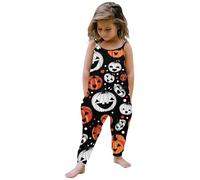 Fycakly Toddler Baby Girl Halloween Prints Jumpsuit Sleeveless Romper Outfits Pants Clothes Girls Halloween Costume Pumpkin (Grey, 7-8Years)