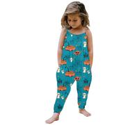 Fycakly Toddler Baby Girl Halloween Prints Jumpsuit Sleeveless Romper Outfits Pants Clothes Girls Halloween Costume Pumpkin (Sky Blue, 1-2Years)