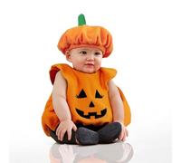 Fycakly Toddler Infant Baby Girls Boys Halloween Pumpkin Cosplay Soft Fleece Vest Tops Sets Hat 2PCS Set Costumes Cute Pumpkin Costume for Children (Orange, 12-18 Months)