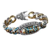 Fycakly Women's Bracelet Six Character Mantra Bead Bracelet Chinese Tibetan Silver Six Character Mantra Nine Eyed Dzi Bead Feng Shui Turquoise Nine Eye Good Luck Bangle Mens (Camouflage-D, 20)