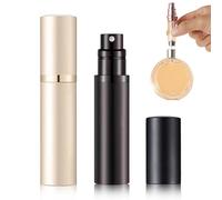 Fychuo 2 PCS Travel Perfume Atomiser Refillable, 5ML Portable Atomiser Perfume Spray Bottle, Leakproof Mini Perfume Refill Bottles Dispenser for Women and Men, Black/Gold