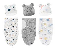 Fychuo 3PCS Baby Swaddle Blanket with Hat Breathable Cotton Swaddle Blanket 0-3 Months Baby Adjustable Swaddle Sleep Sacks for Boy Girl Nursery