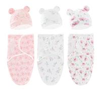 Fychuo 3PCS Baby Swaddle Blanket with Hat Breathable Cotton Swaddle Blanket 0-3 Months New Born Baby Adjustable Swaddle Blanket Nursery Wraps Easy Newborn Swaddle Sleep Sacks for Boy Girl