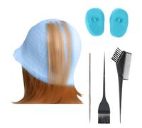 Fychuo 6Pcs Highlighting Cap Kit Silicone Highlight Cap Professional Highlights Hair Dye Kit Reusable Hair Colouring Tools Hair Dye Comb Brush Needles Ear Muffs