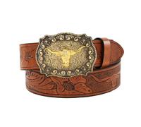 Fychuo Cowboy Belt Western Cowboy Belts for Men Brown Belt PU Leather Belt Women Jeans Mens Bull Buckle Belts Casual Personalised Accessories