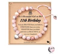 Fychuo Natural Stone Bracelet, 11 Year Old Girl Gifts Birthday Crystal Healing Bracelets Gifts for Girls Age 11 Daughter Granddaughter Niece Birthday Cards Presents Girls Pink Zebra Bracelet