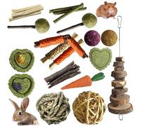 Fychuo Rabbit Toys Boredom Breaker Guinea Pig Toys Hamster Ball Timothy Hay Rat Toys and Accessories for Cage Gerbil Chinchilla Toys Chew Bunny Straw for Rabbits 18pcs Toy for Small Animals