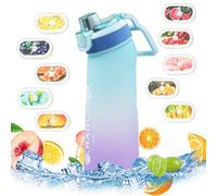 Fychuo Water Bottle, 700ml BPA Free Drinking Bottles with 10 Random Flavour Pods Scented 0 Sugar Calorie, Water Cup with Straw for Gym School Outdoor, Blue & Purple