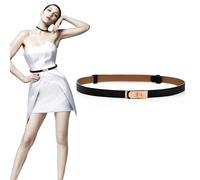 Fychuo Women Skinny Leather Belt, Black Belts for Women Skinny Belt with Alloy Turn Lock, Ladies Belts for Dresses Slim Thin Adjustable Waist Belt for Jeans Trousers Coat