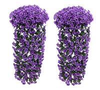 Fycooler 2Pcs Artificial Hanging Flowers,UV-Resistant Fake Trailing Plants Flower Bouquet Baskets Realistic Plants Indoor Outdoor Fake Flowers Plant for Wall Home Garden Yard Patio Wedding Decorations